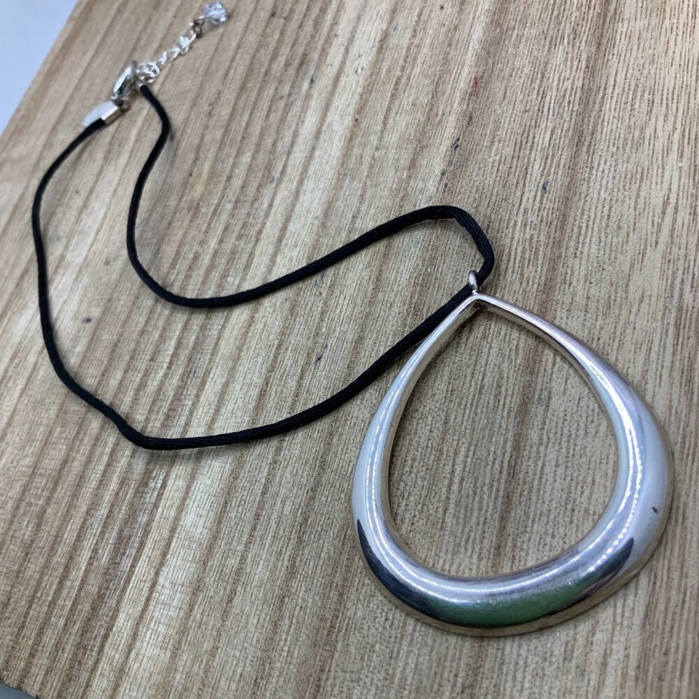 White House Black Market Polished Silver Tone Tear Drop Necklace